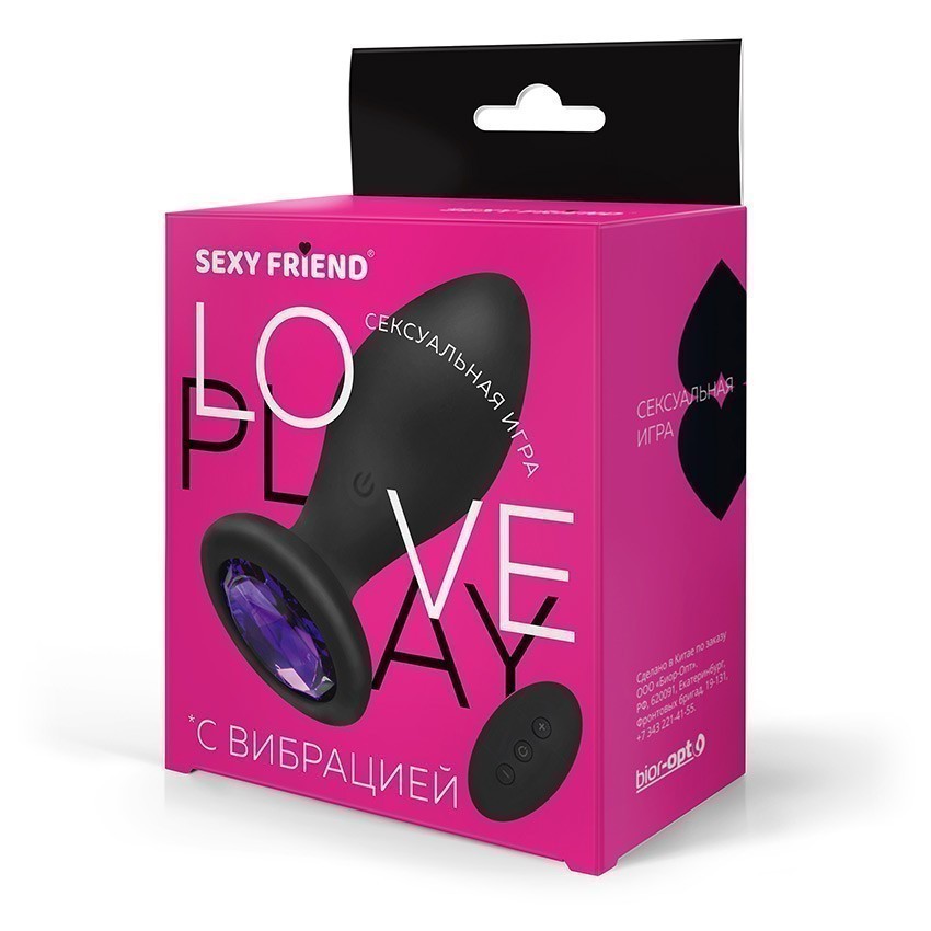 ВТУЛКА С ВИБРАЦИЕЙ чёрный, цвет кристалла фиолетовый, 10 режимов вибрации, L 85 мм D 32 мм, дистанционный пульт  арт. SF-70503-04