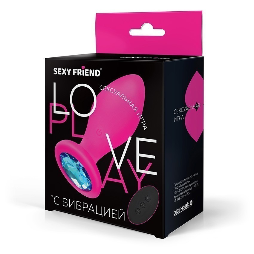 ВТУЛКА С ВИБРАЦИЕЙ фуксия, цвет кристалла голубой, 10 режимов вибрации, L 85 мм D 32 мм, дистанционный пульт арт. SF-70390-05