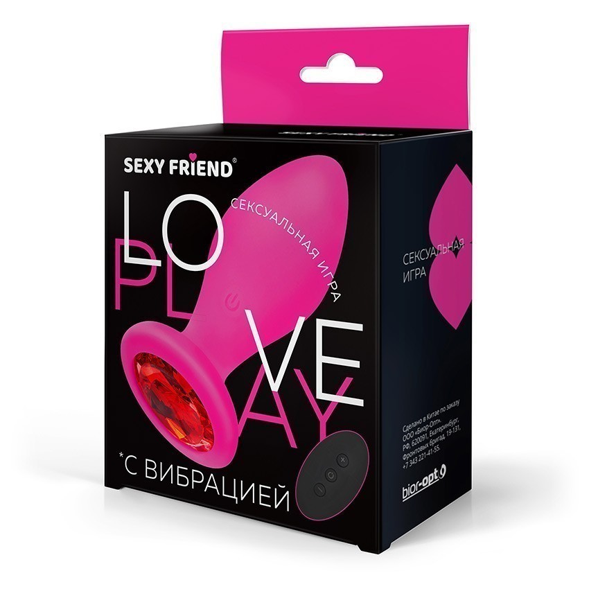 ВТУЛКА С ВИБРАЦИЕЙ фуксия, цвет кристалла красный, 10 режимов вибрации, L 90 мм D 35 мм, дистанционный пульт  арт. SF-70490-16