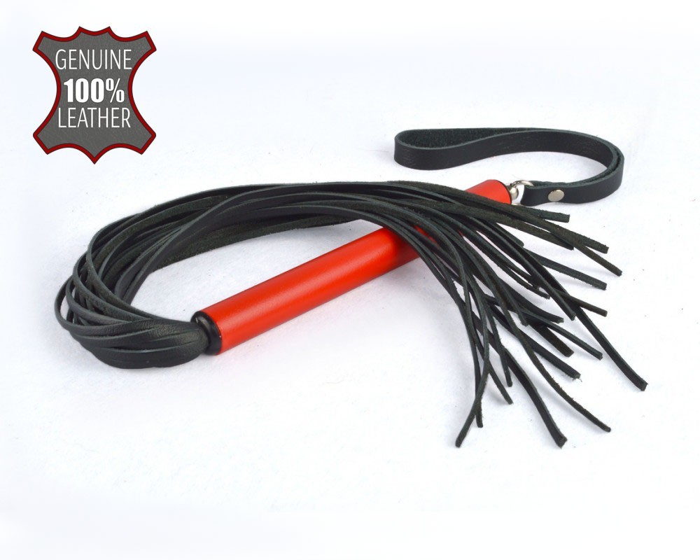 Плеть MIX кожаная черная с красной рукоятью 47см, артикул 4212-1