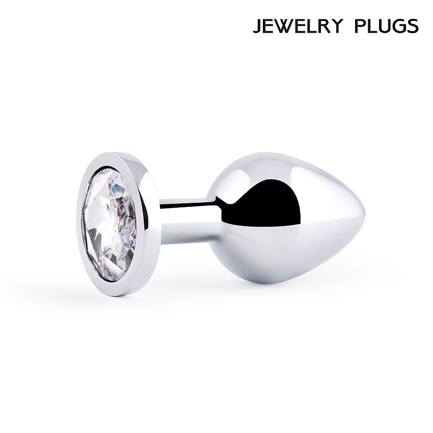 SILVER PLUG MEDIUM (втулка анальная), L 82 мм, D 34 мм, вес 90г, цвет кристалла бесцветный, арт. SM-01
