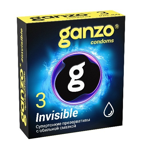 ПРЕЗЕРВАТИВЫ GANZO INVISIBLE №3 BLACK EDITION (гладкие супертонкие с доп. смазкой), 3 шт. в упак.