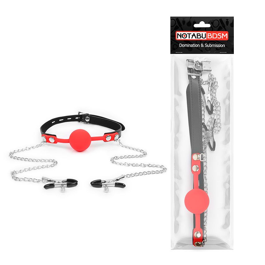 КЛЯП + ЗАЖИМЫ НА СОСКИ цвет чёрный/красный арт. NTB-80541