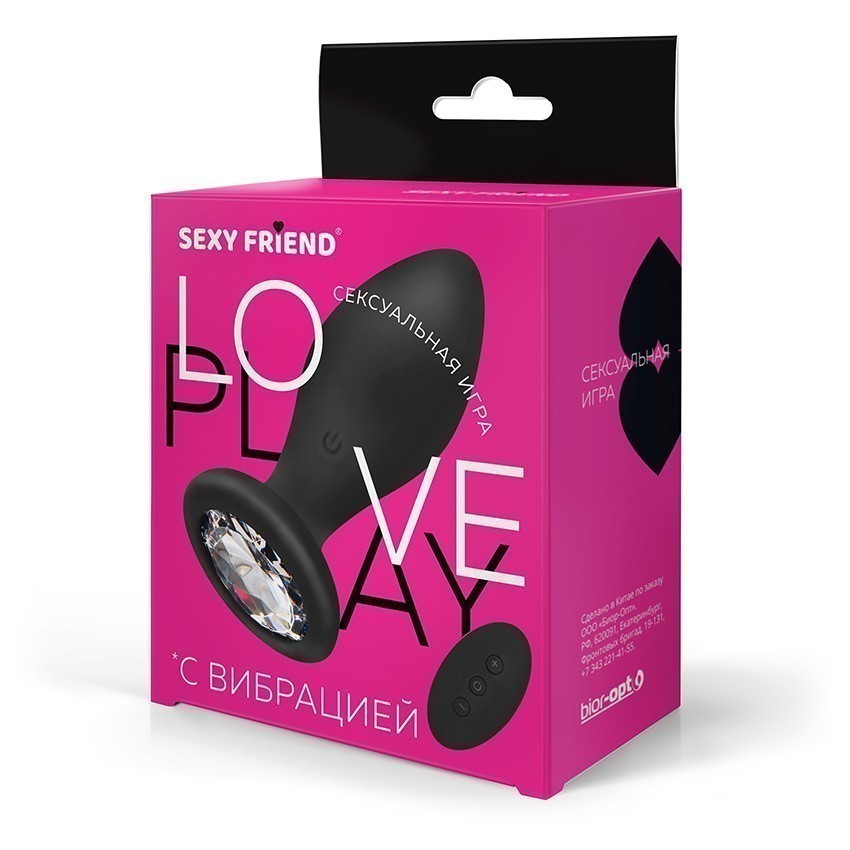 ВТУЛКА С ВИБРАЦИЕЙ чёрный, цвет кристалла бесцветный, 10 режимов вибрации, L 85 мм D 32 мм, дистанционный пульт  арт. SF-70503-01