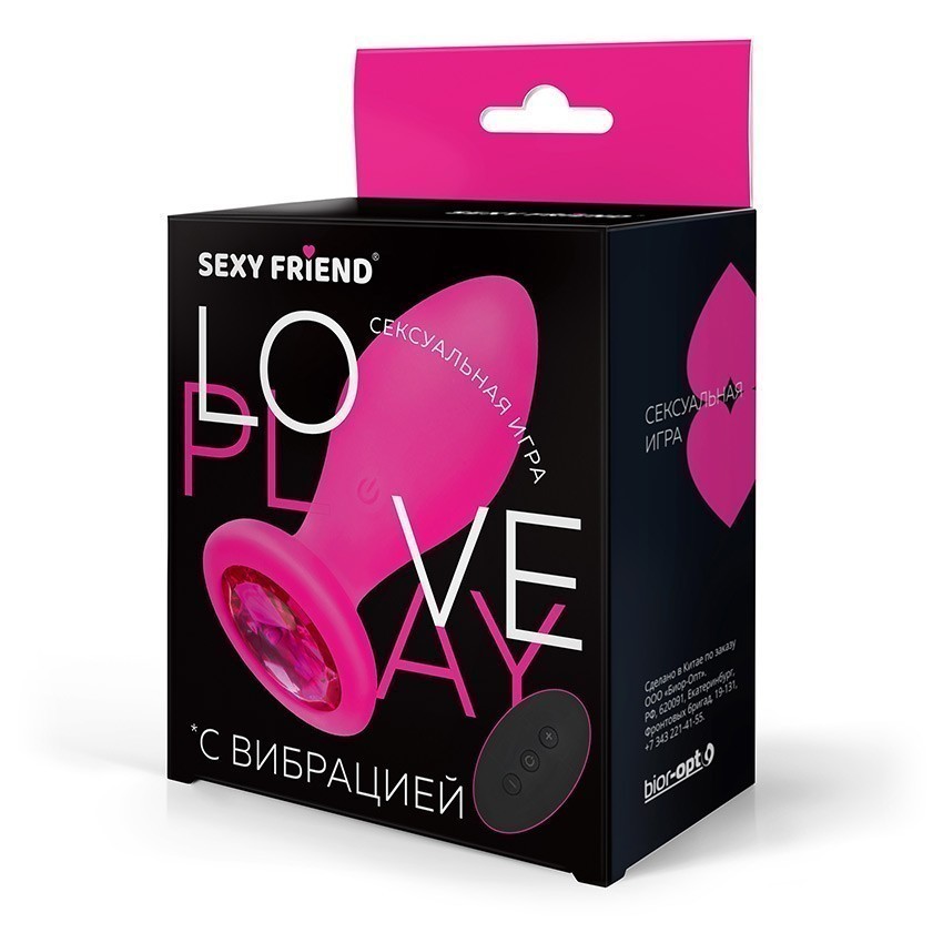 ВТУЛКА С ВИБРАЦИЕЙ фуксия, цвет кристалла рубин, 10 режимов вибрации, L 85 мм D 32 мм, дистанционный пульт арт. SF-70390-14