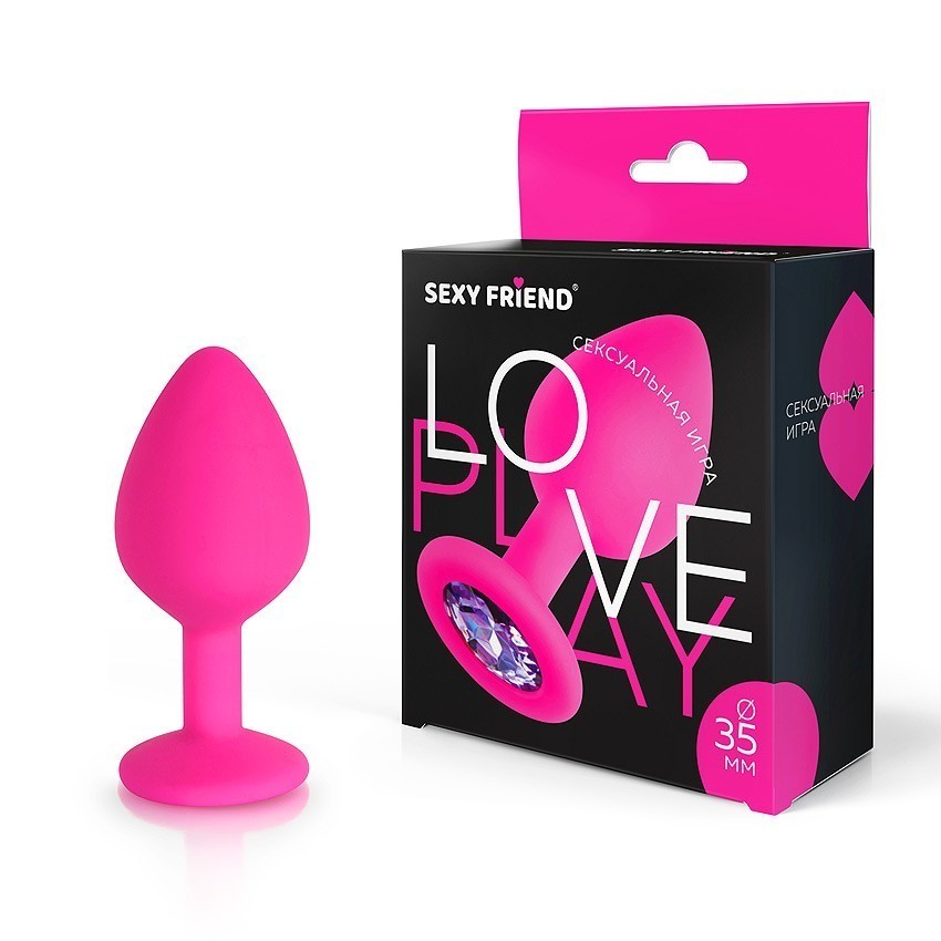 ВТУЛКА АНАЛЬНАЯ фуксия, цвет кристалла светло - фиолетовый, силикон, L 80 мм, D 35 мм, арт. SF-70290-15