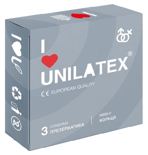 ПРЕЗЕРВАТИВЫ UNILATEX "RIBBED" с рифленой поверхностью, 3 шт., арт. 3018