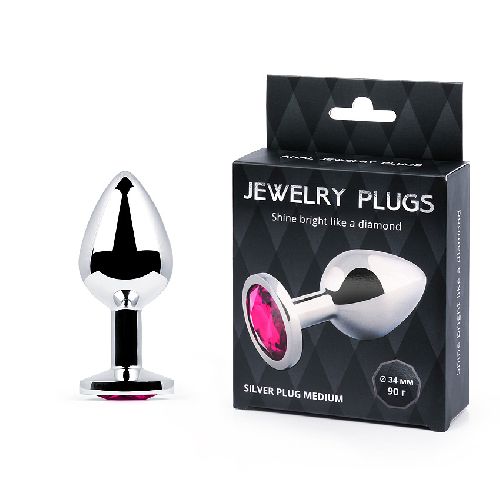 SILVER PLUG MEDIUM (втулка анальная), L 82 мм, D 34 мм, вес 90г, цвет кристалла рубиновый, арт. SM-14