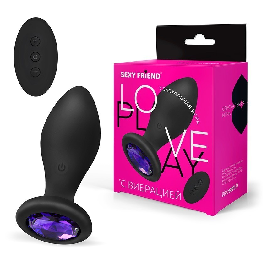 ВТУЛКА С ВИБРАЦИЕЙ чёрный, цвет кристалла фиолетовый, 10 режимов вибрации, L 85 мм D 32 мм, дистанционный пульт арт. SF-70503-04