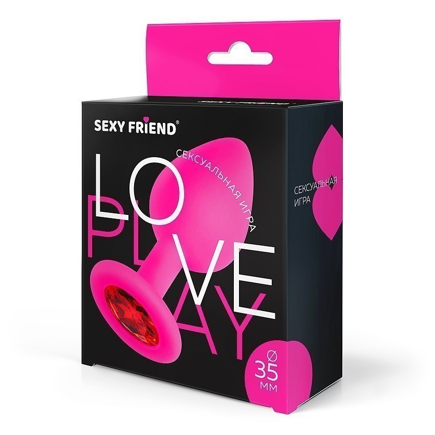 ВТУЛКА АНАЛЬНАЯ фуксия, цвет кристалла красный, силикон, L 80 мм, D 35 мм, арт. SF-70290-16