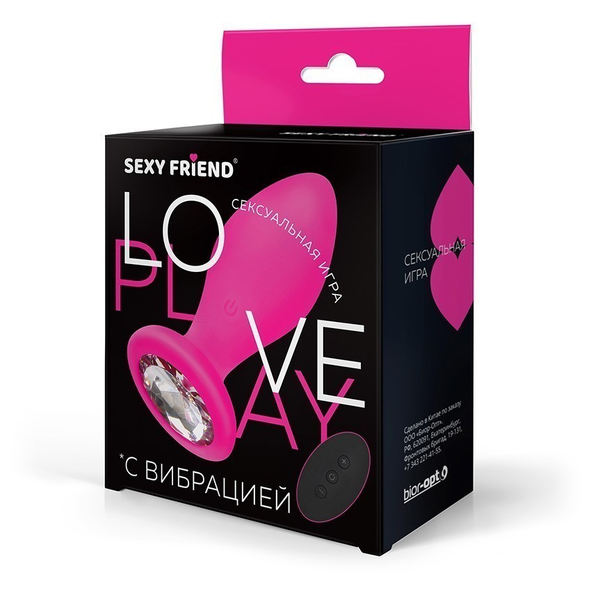 ВТУЛКА С ВИБРАЦИЕЙ фуксия, цвет кристалла бесцветный, 10 режимов вибрации, L 85 мм D 32 мм, дистанционный пульт  арт. SF-70390-01