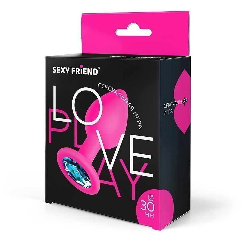 ВТУЛКА АНАЛЬНАЯ фуксия, цвет кристалла голубой, силикон, L 73 мм, D 30 мм, арт. SF-70190-05