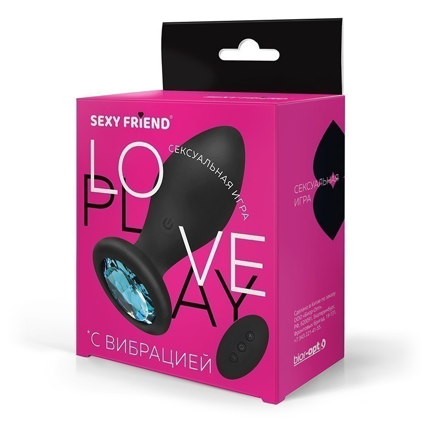 ВТУЛКА С ВИБРАЦИЕЙ чёрный, цвет кристалла голубой,  10 режимов вибрации, L 85 мм D 32 мм, дистанционный пульт арт. SF-70503-05