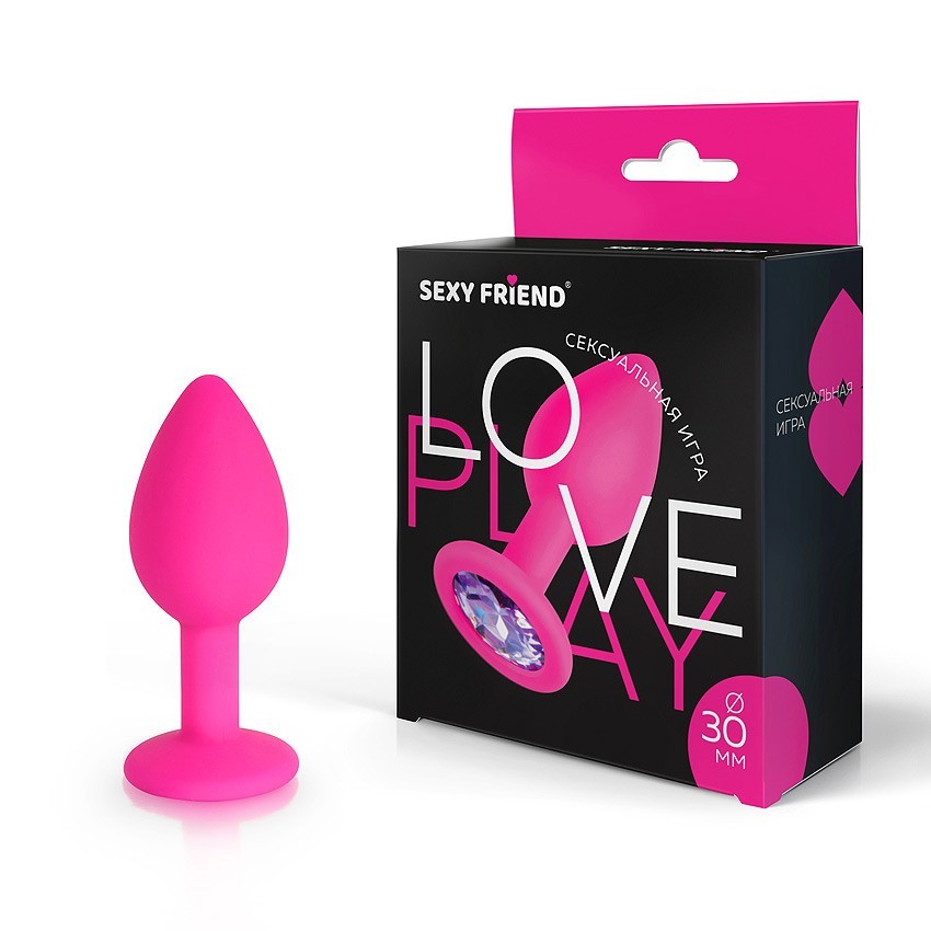 ВТУЛКА АНАЛЬНАЯ фуксия, цвет кристалла светло - фиолетовый, силикон, L 73 мм, D 30 мм, арт. SF-70190-15