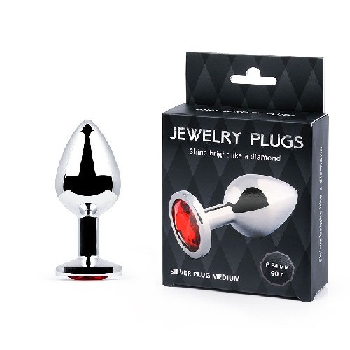 SILVER PLUG MEDIUM (втулка анальная), L 82 мм, D 34 мм, вес 90г, цвет кристалла красный, арт. SM-16