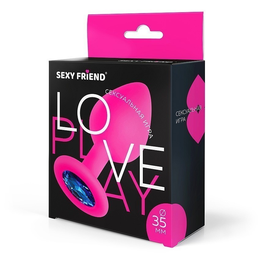 ВТУЛКА АНАЛЬНАЯ фуксия, цвет кристалла синий, силикон, L 80 мм, D 35 мм, арт. SF-70290-13