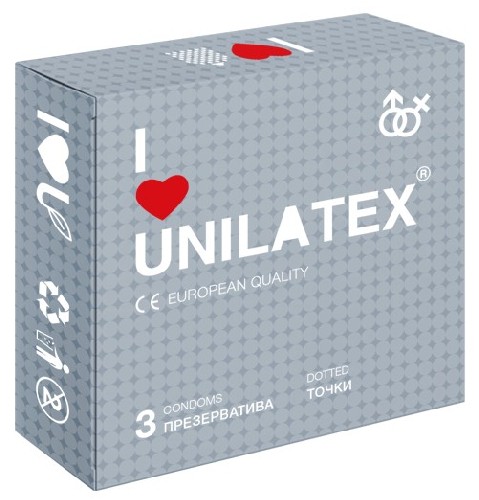ПРЕЗЕРВАТИВЫ UNILATEX "DOTTED" с точечной поверхностью, 3 шт., арт. 3017