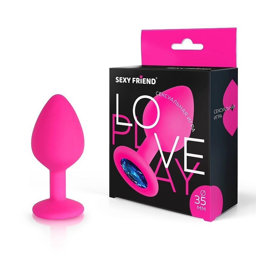 ВТУЛКА АНАЛЬНАЯ фуксия, цвет кристалла синий, силикон, L 80 мм, D 35 мм, арт. SF-70290-13