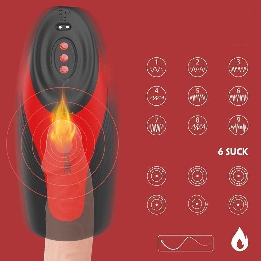 МАСТУРБАТОР С ВИБРАЦИЕЙ 9 режимов вибрации, режим вакуума, режим нагрева, L 192 мм, D 78 мм D внутренний 40 мм, вес 406 г арт. SHD-S209