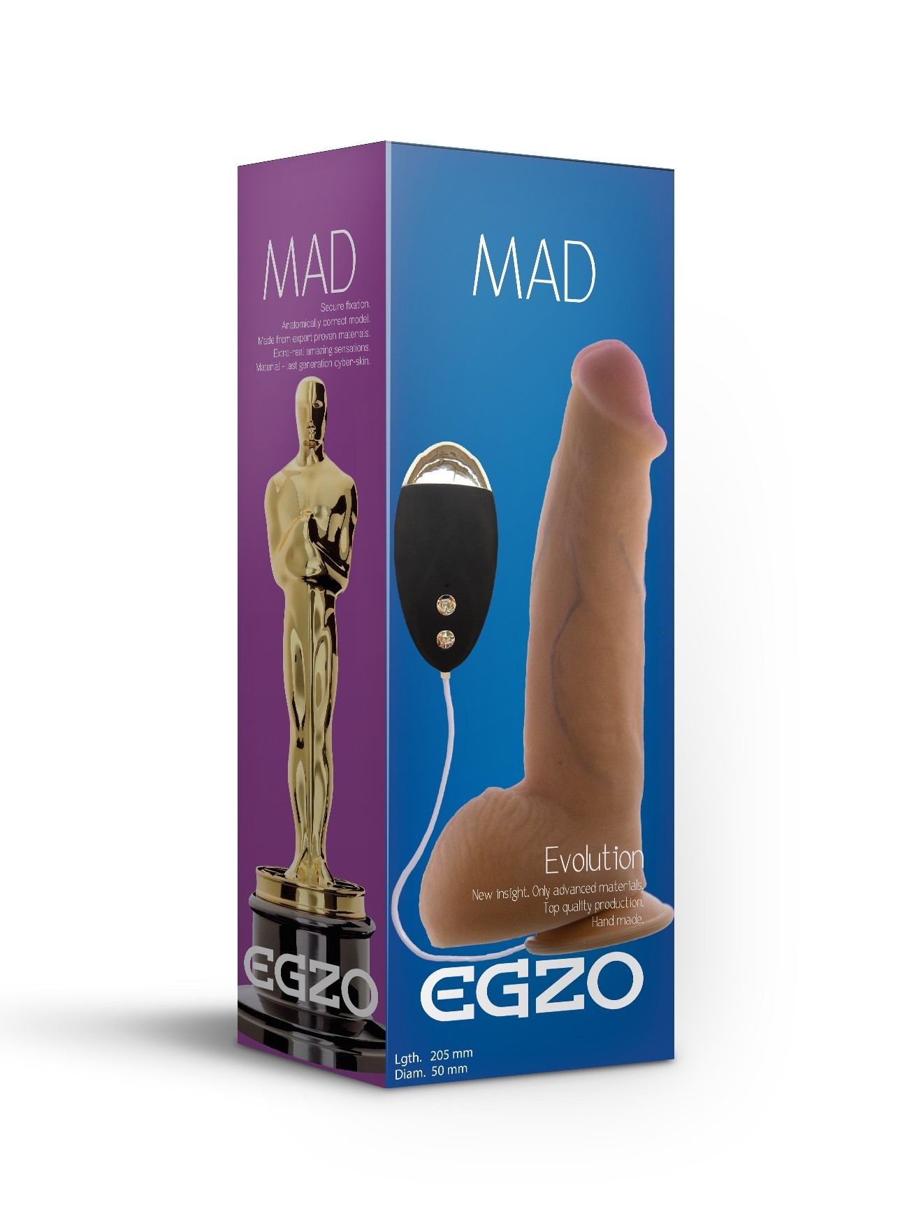 ВИБРОМАССАЖЕР РЕАЛИСТИК EGZO С ВЫНОСНЫМ ПУЛЬТОМ L 205 мм D 50 мм киберкожа, арт. DVR002