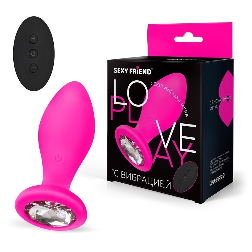 ВТУЛКА С ВИБРАЦИЕЙ фуксия, цвет кристалла бесцветный, 10 режимов вибрации, L 85 мм D 32 мм, дистанционный пульт арт. SF-70390-01