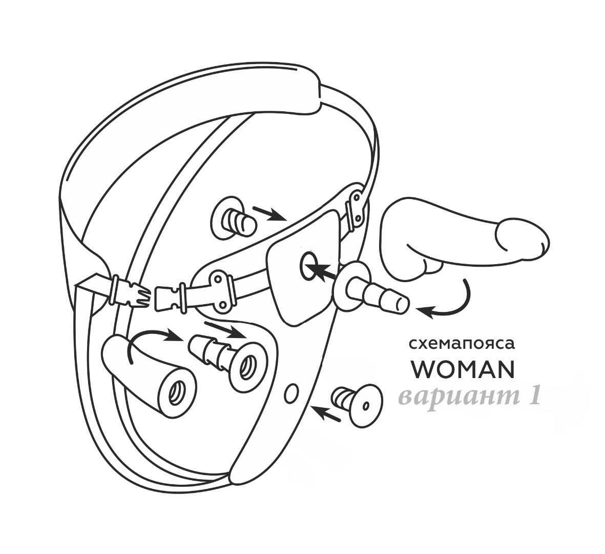 ЖЕНСКИЙ ПОЯС С НАСАДКАМИ: НАРУЖНАЯ L 180 мм, D 40 мм И ВНУТРЕННЯЯ L 100 мм, D 35 мм арт. 830703