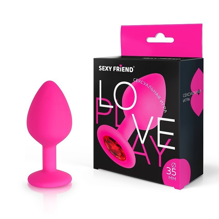 ВТУЛКА АНАЛЬНАЯ фуксия, цвет кристалла красный, силикон, L 80 мм, D 35 мм, арт. SF-70290-16