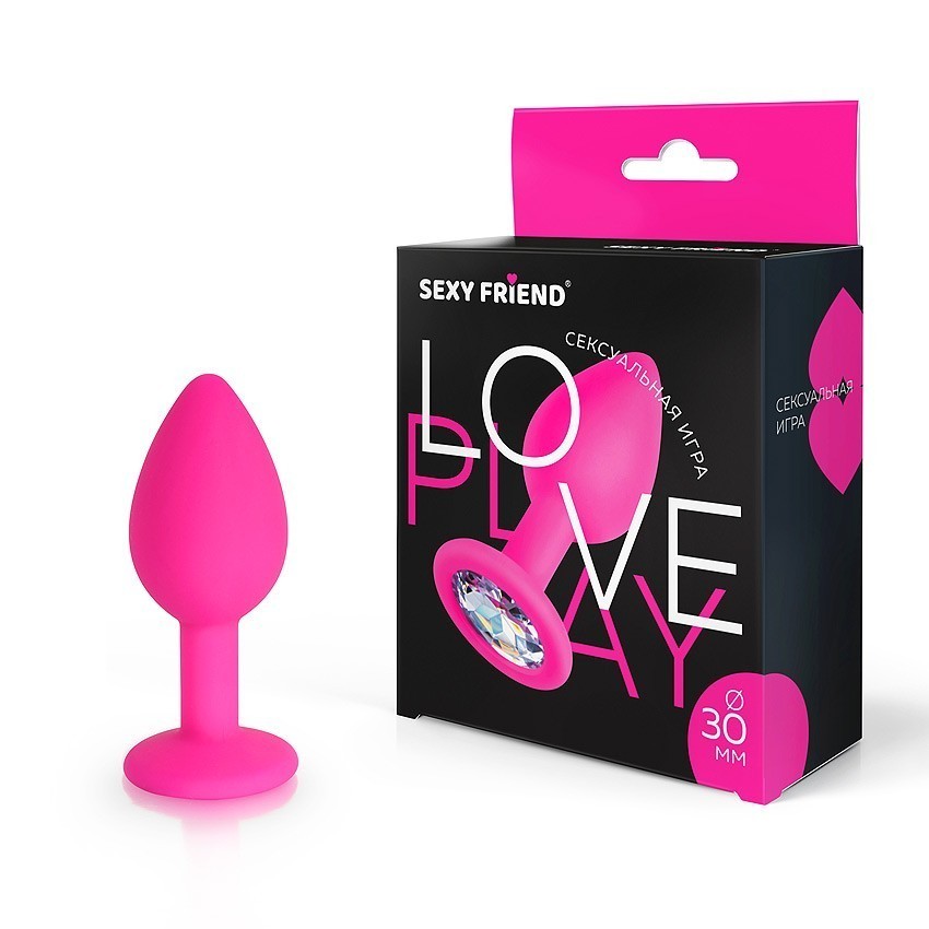 ВТУЛКА АНАЛЬНАЯ фуксия, цвет кристалла бесцветный, силикон, L 73 мм, D 30 мм, арт. SF-70190-01