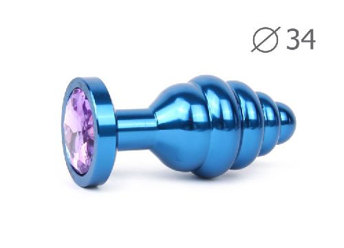 Втулка анальная BLUE PLUG MEDIUM (синяя), L 80 мм D 34 мм, вес 90г, цвет кристалла светло-фиолетовый арт. ABL-15-M